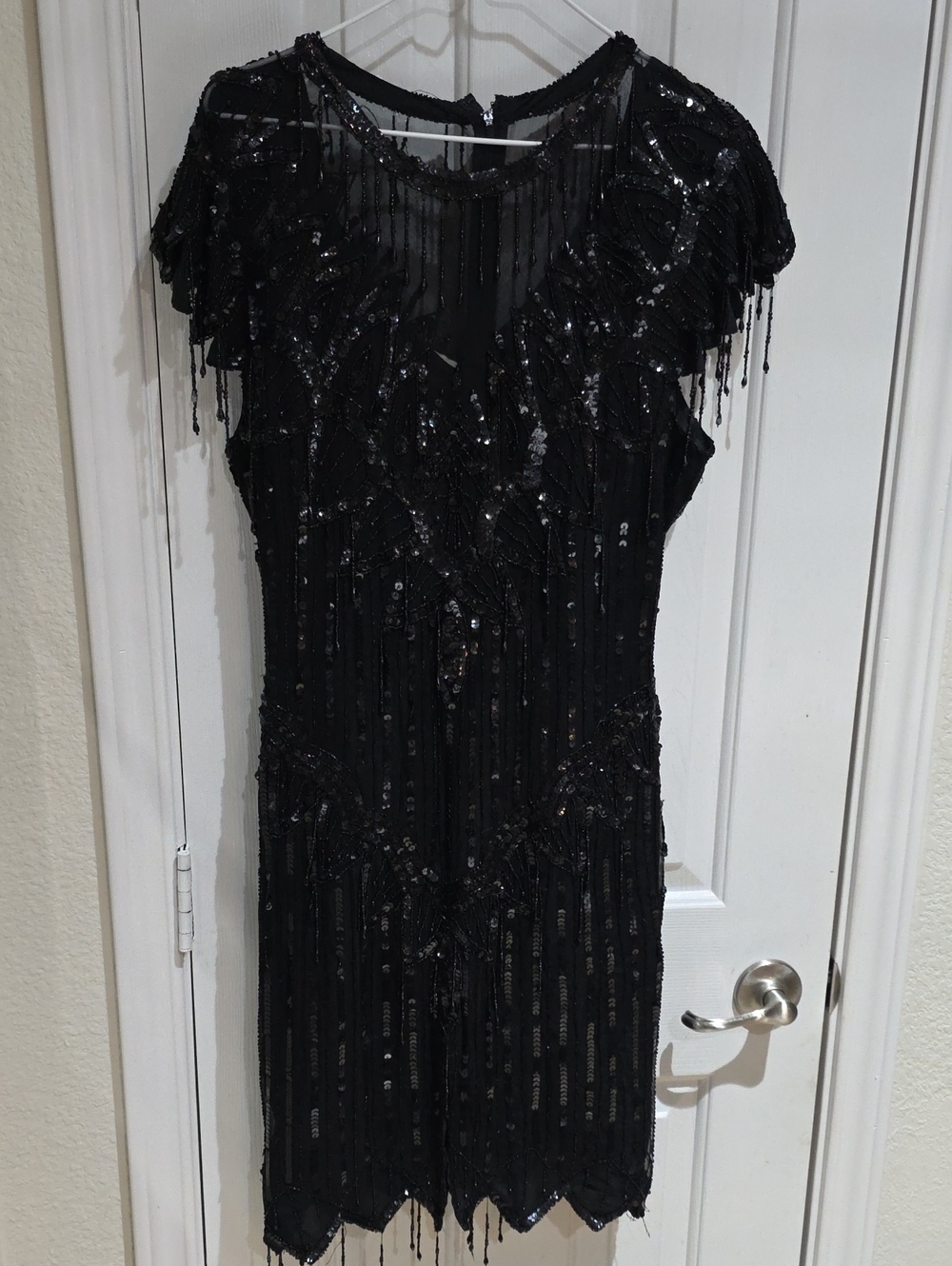 Laurence Kazar  VTG Black Sequin Fringe Cocktail Dress size L